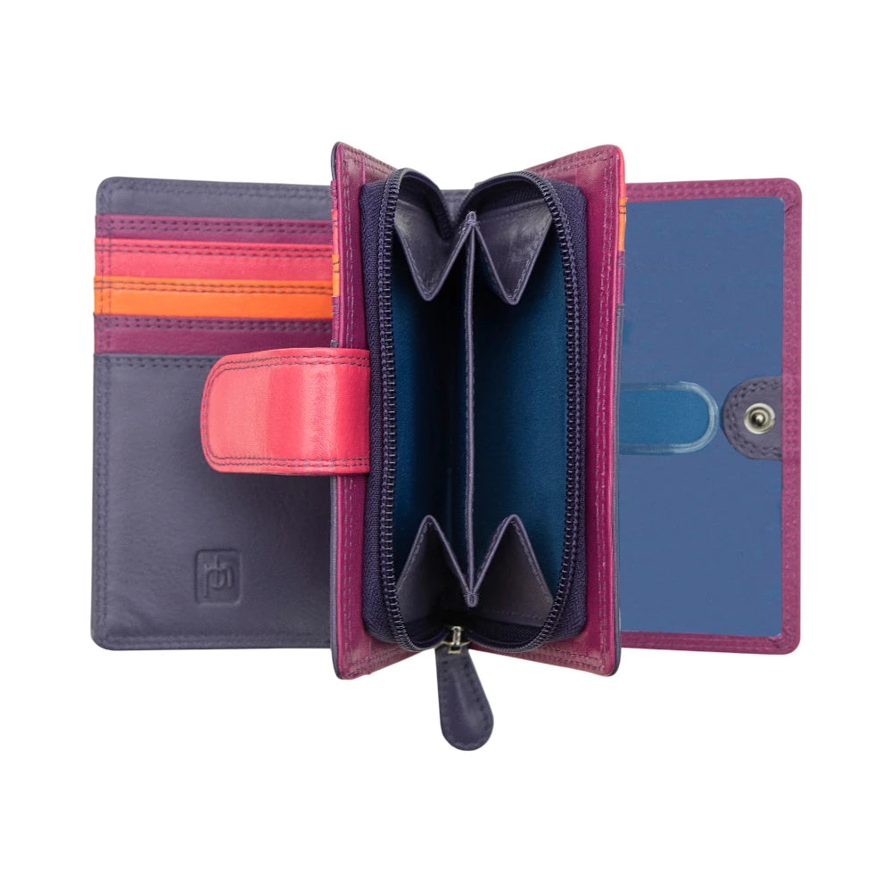 Purple wallet with a striped pattern on a white background
