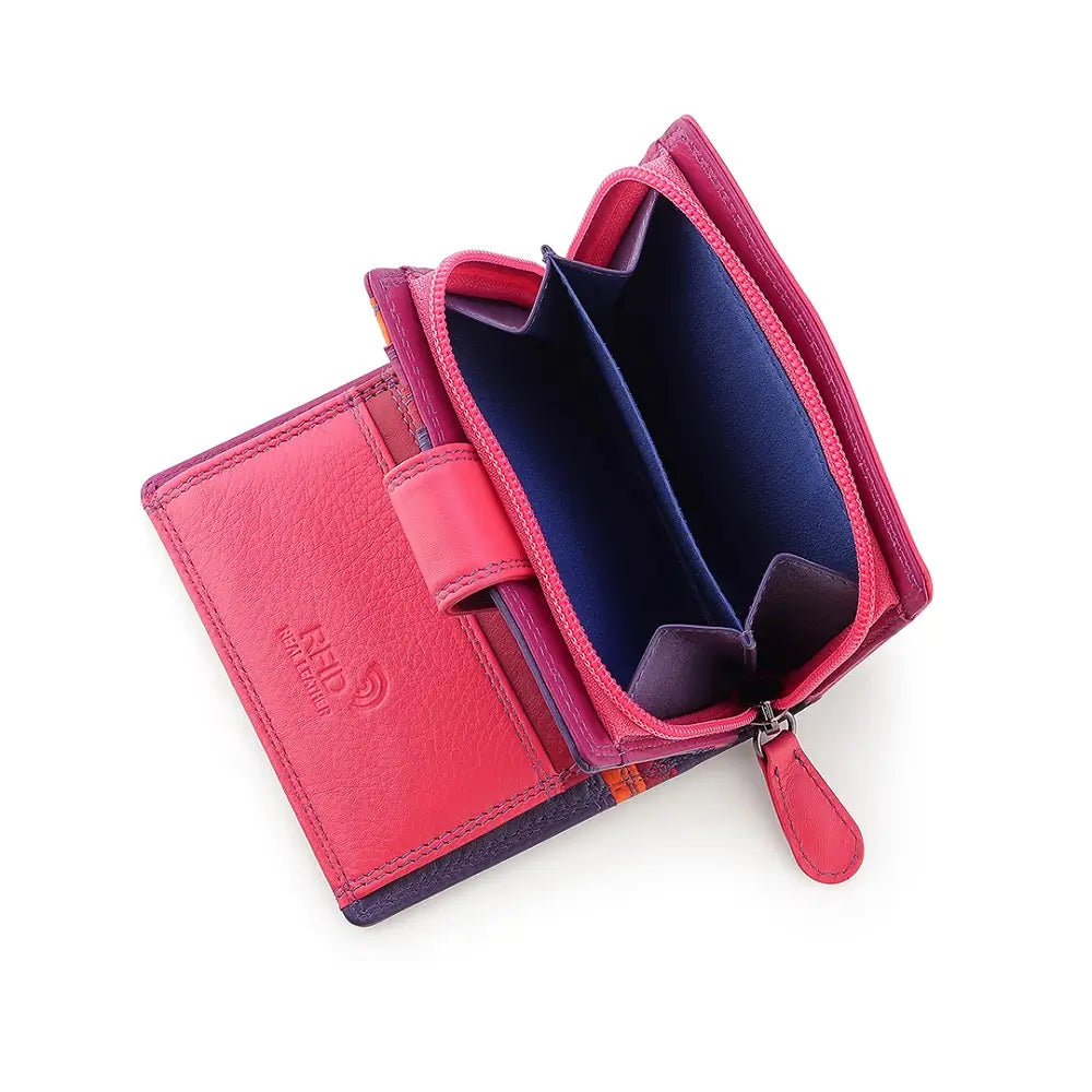 Purple  wallet with a visible brand logo on a white background