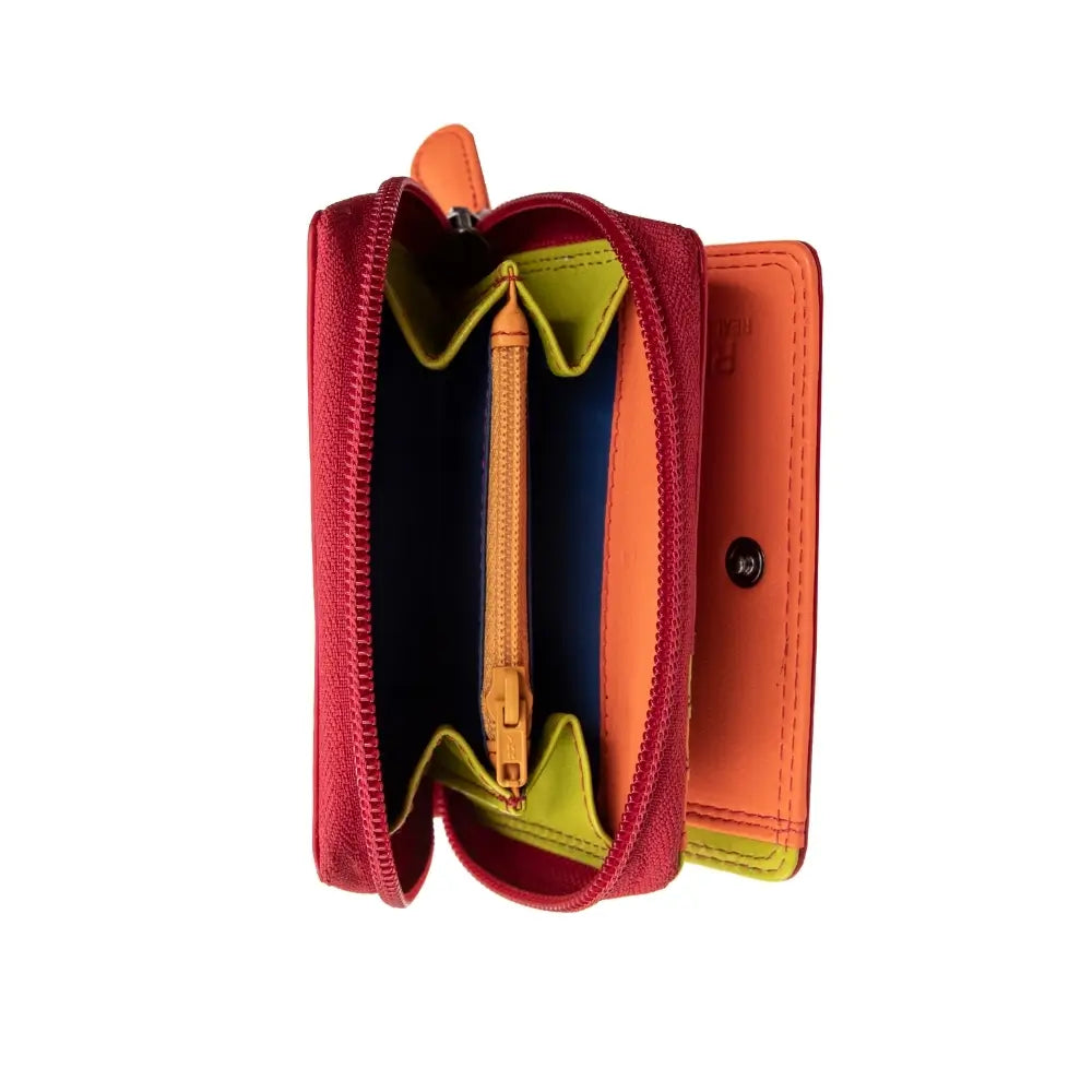 Red wallet with zipper on a white background