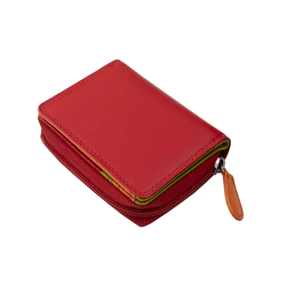Red wallet with a zipper on a white background