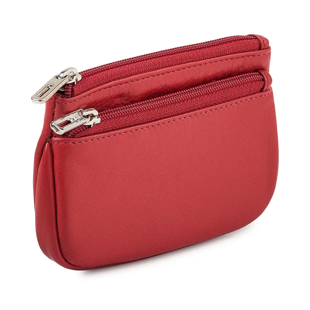 Compact genuine red leather purse