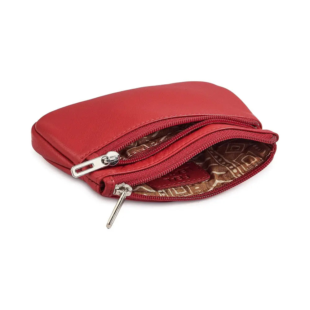 Red Leather coin purse with two zip sections