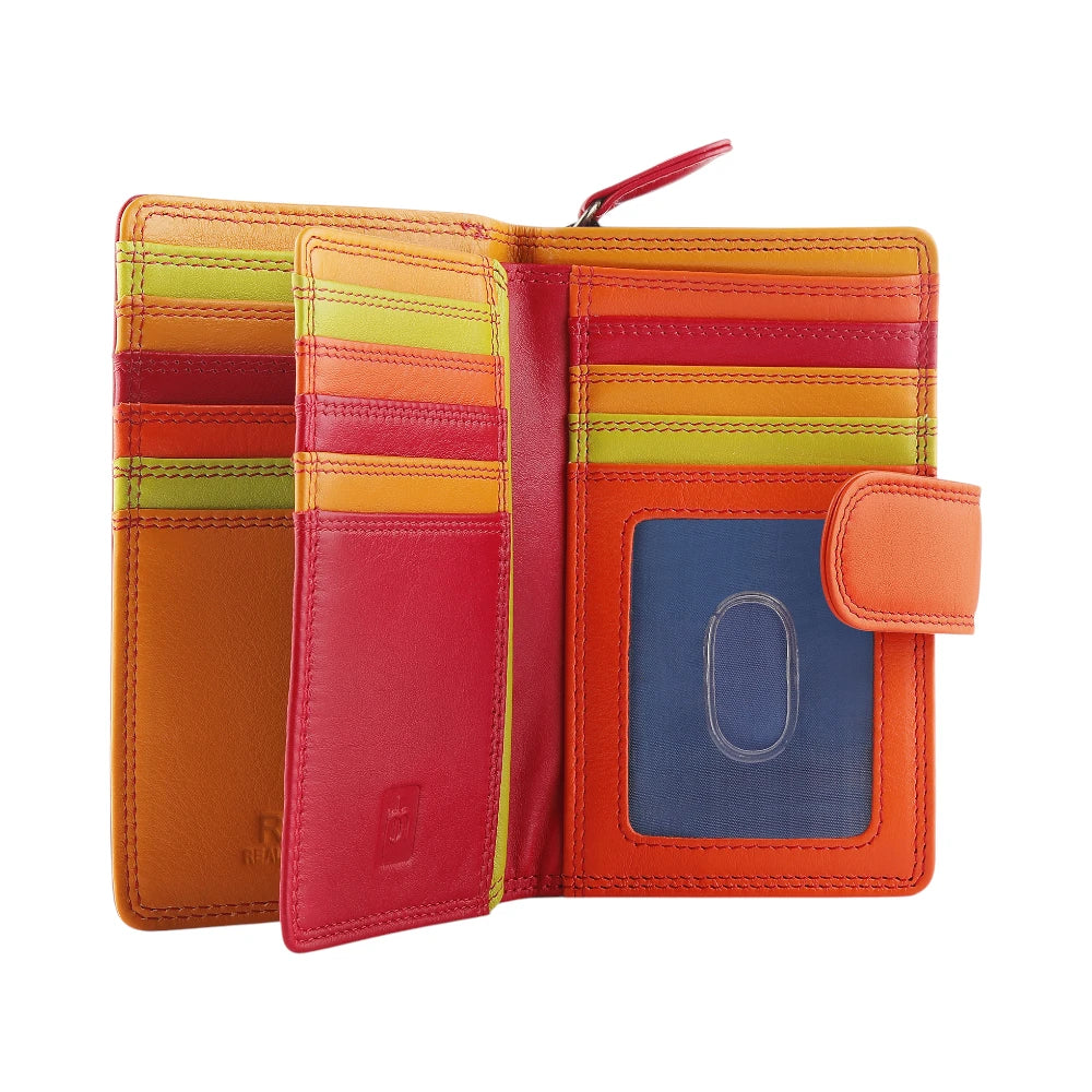 Red wallet with striped design on a white background