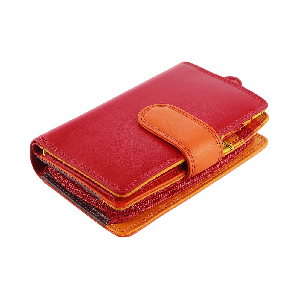 Red and orange wallet on a white background