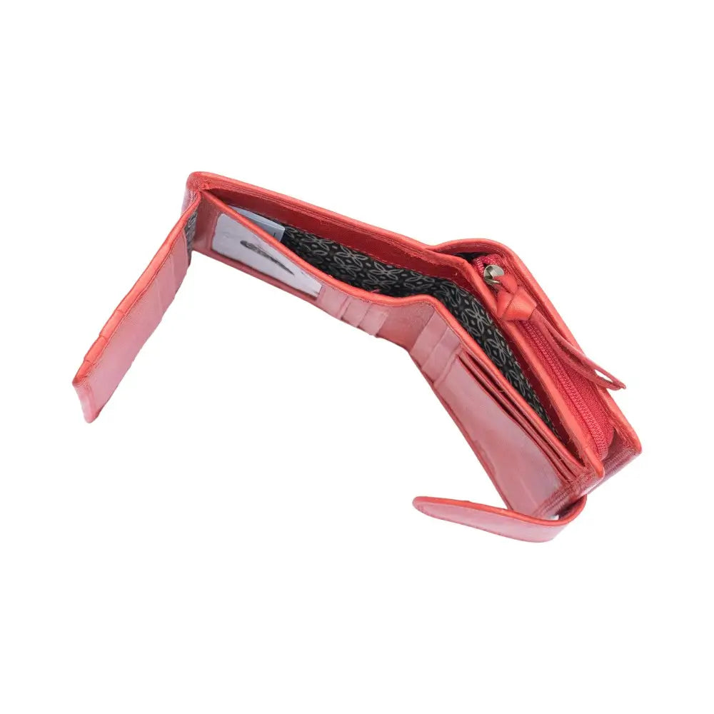 Red wallet with fringes on a white background