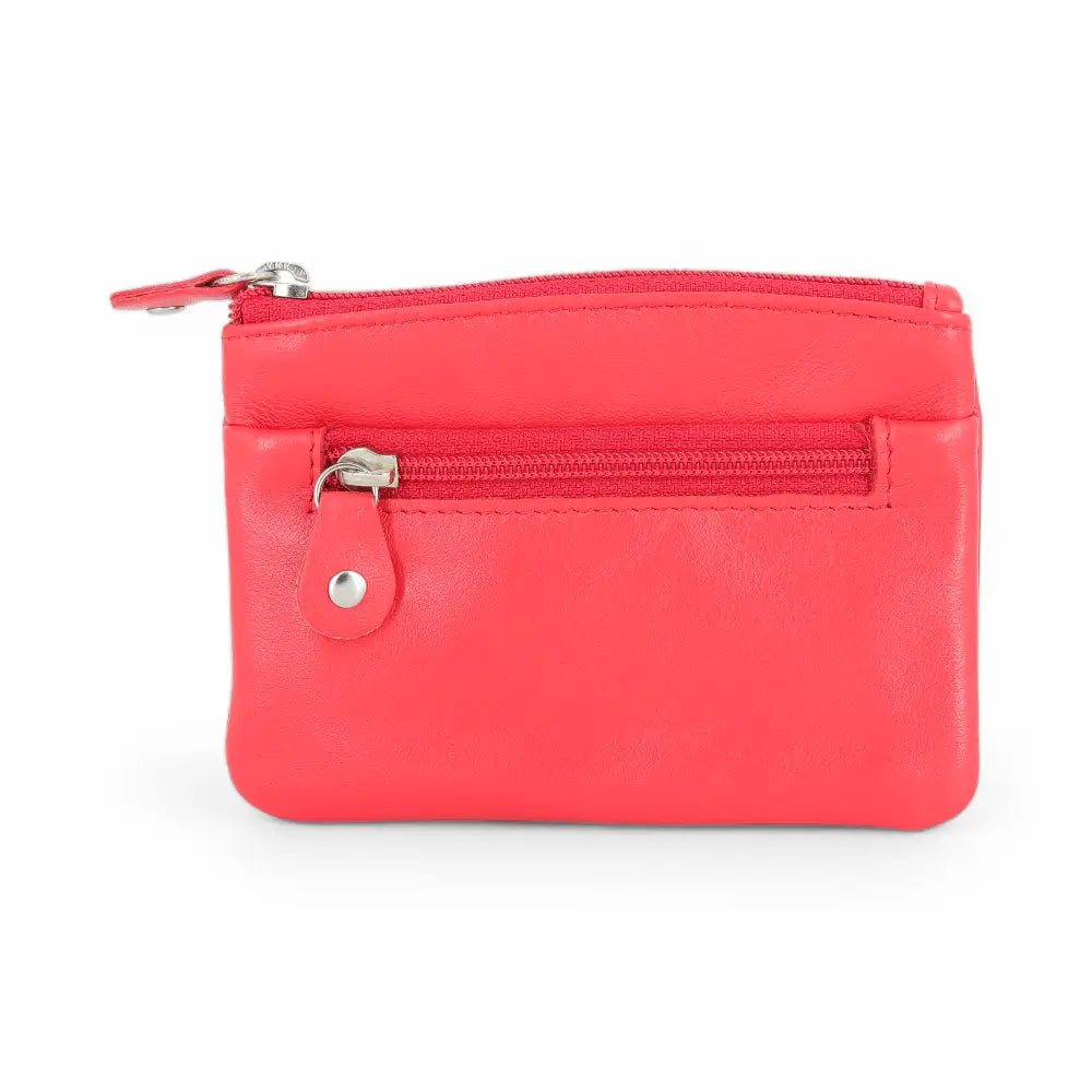 Red leather pouch with a zipper on a white background
