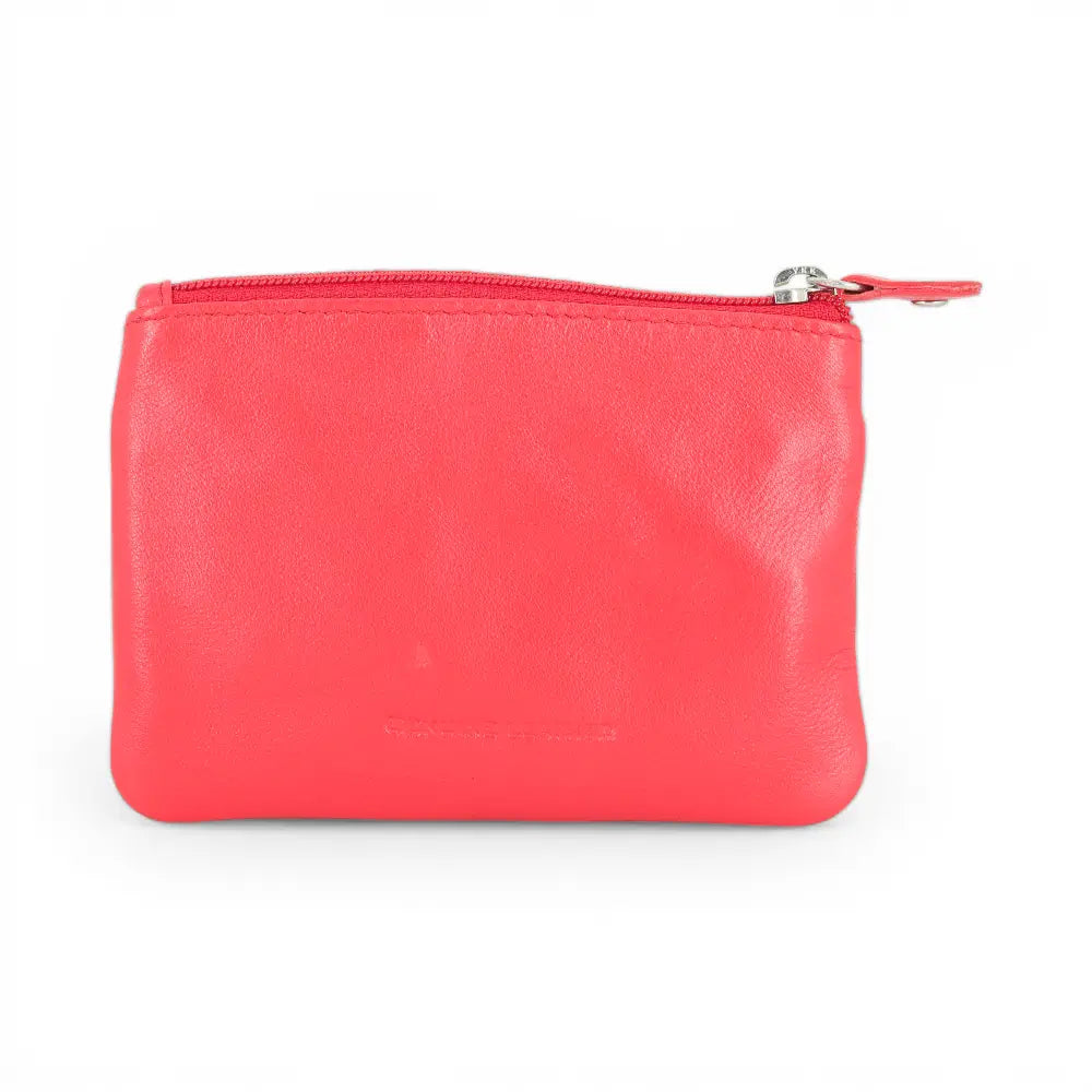Red leather pouch with a zipper on a white background