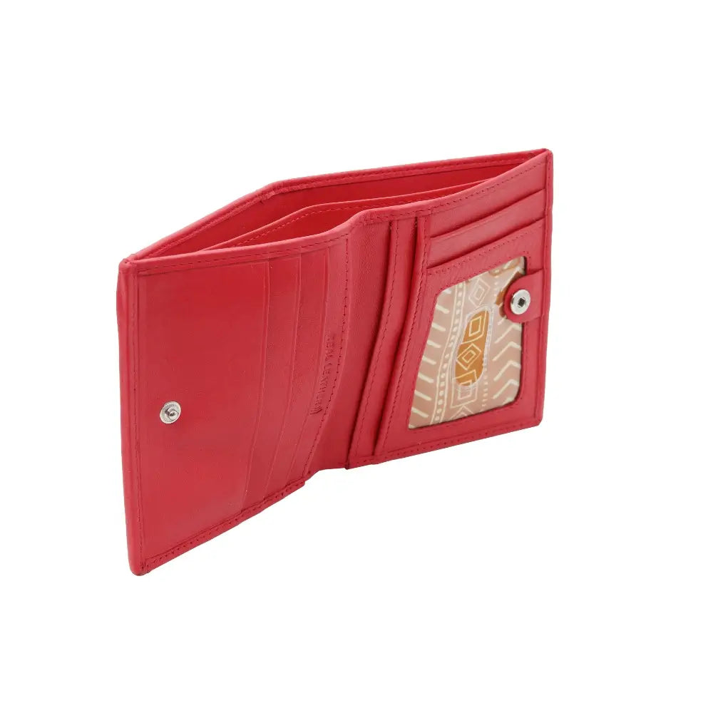 Red wallet with a beige card holder on a white background