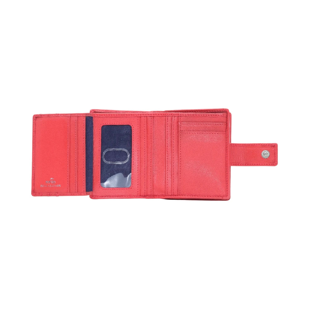 Red purse with a card holder on a white background