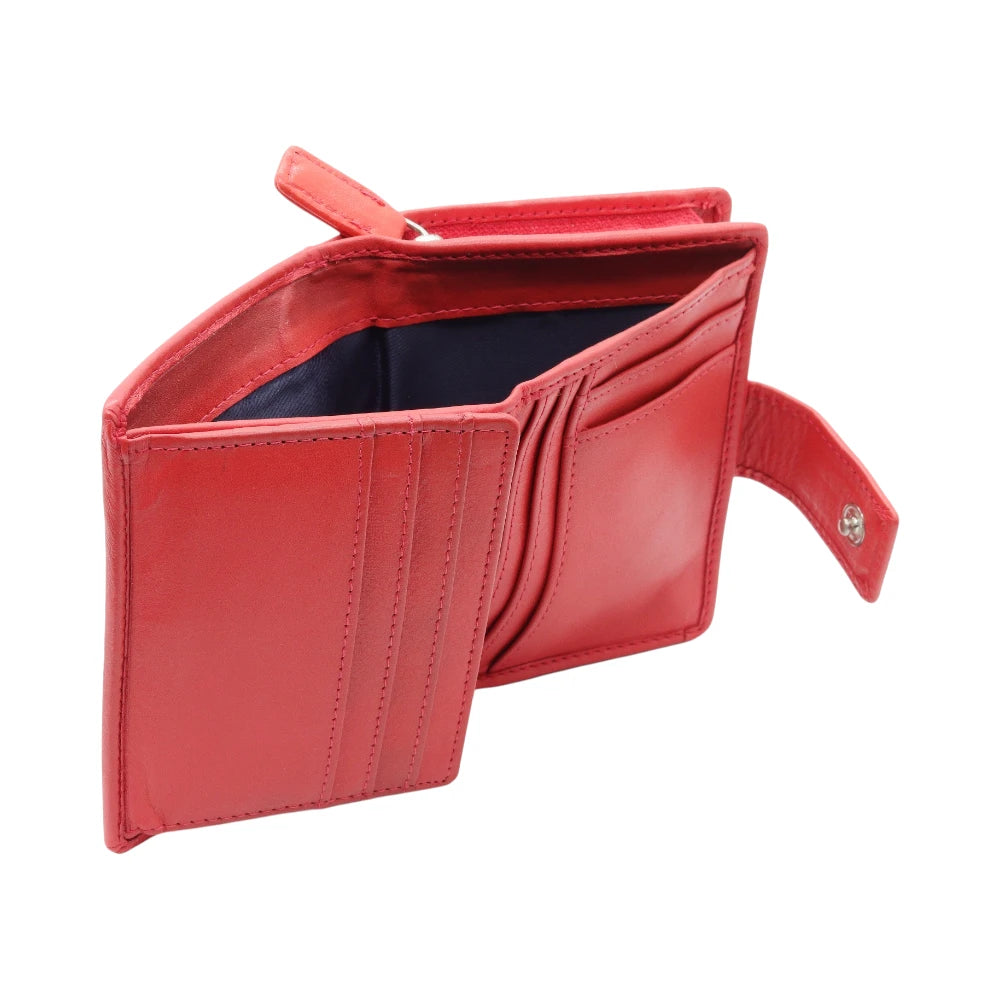 Red leather purse on a white background
