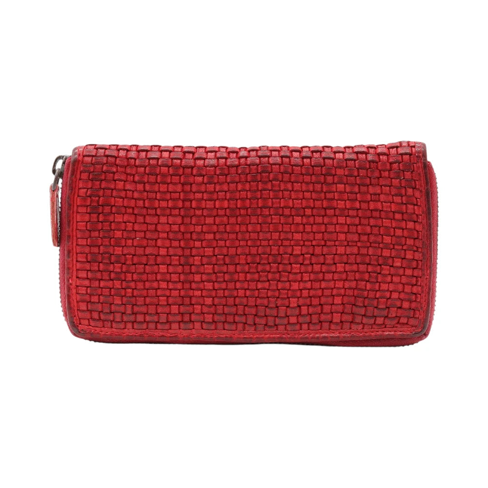 Red leather purse on a white background