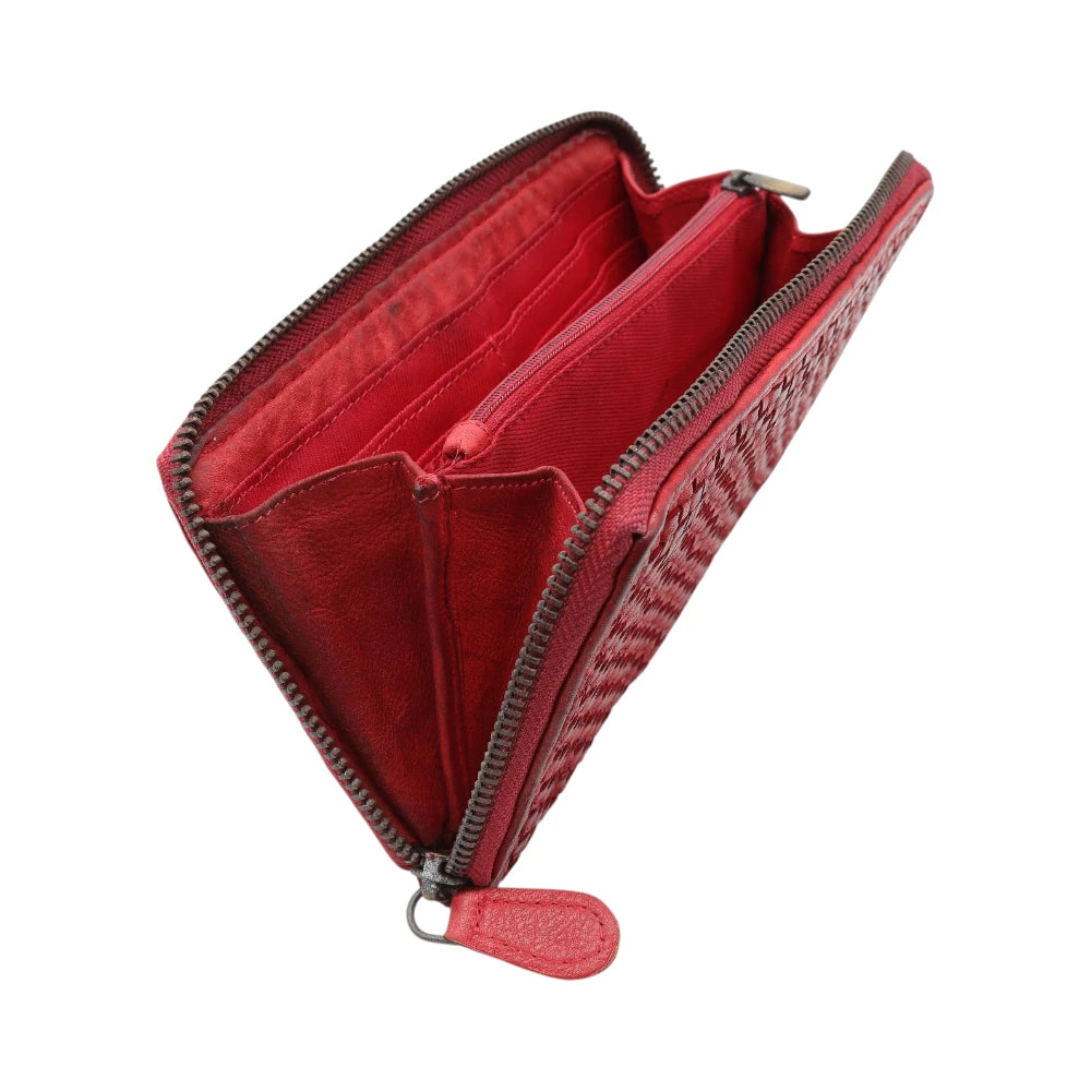 Red wallet with a zipper on a white background