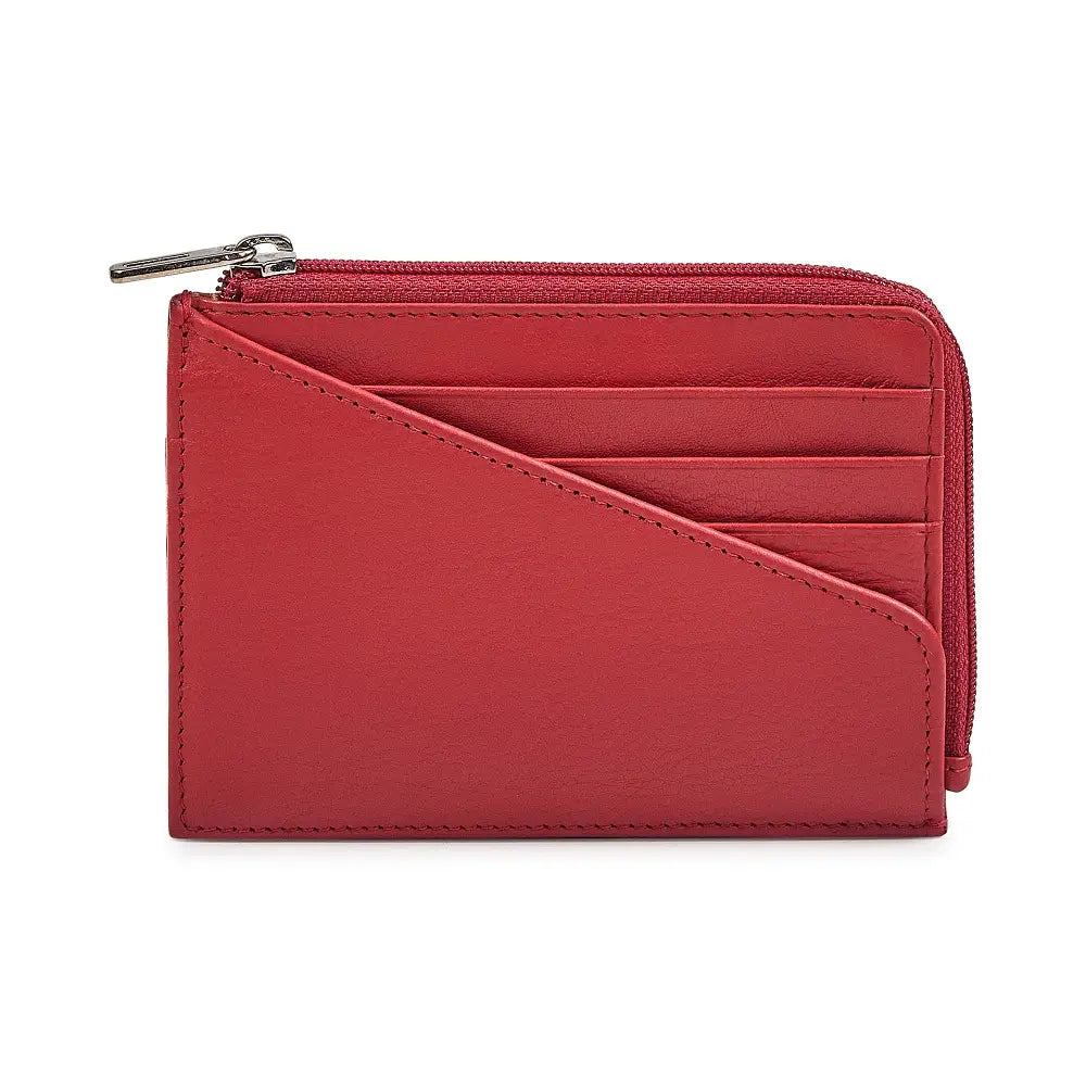 Miami red leather zip card holder made from real leather with secure 
zipped coin compartment.