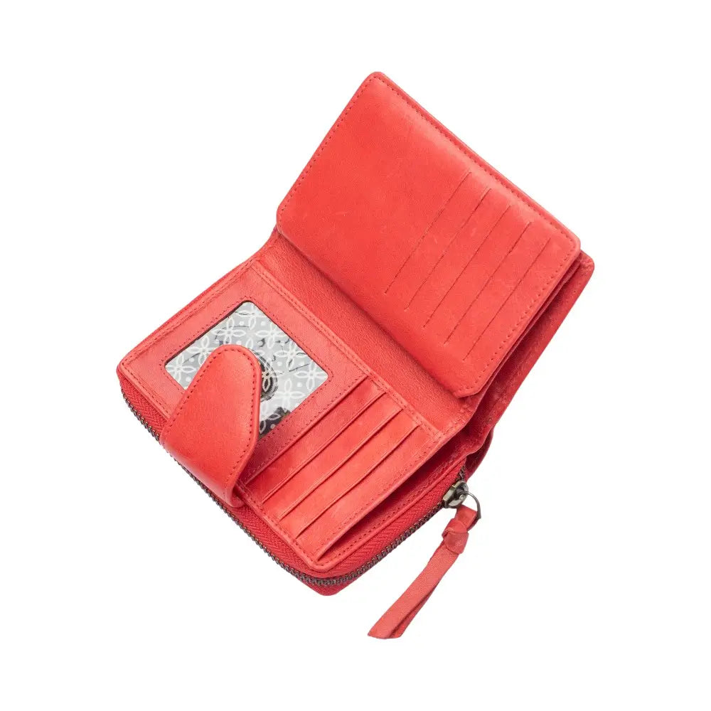 Inside view of Red wallet with card holder on a white background