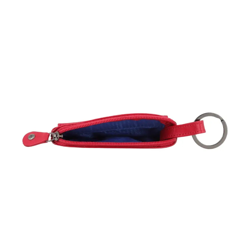 Red keychain pouch with a zipper on a white background