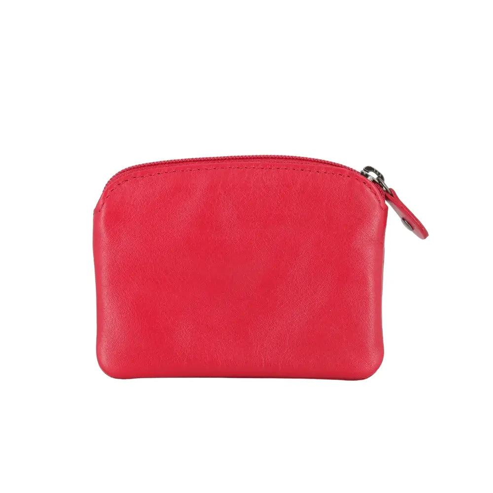 Red leather pouch with a zipper on a white background