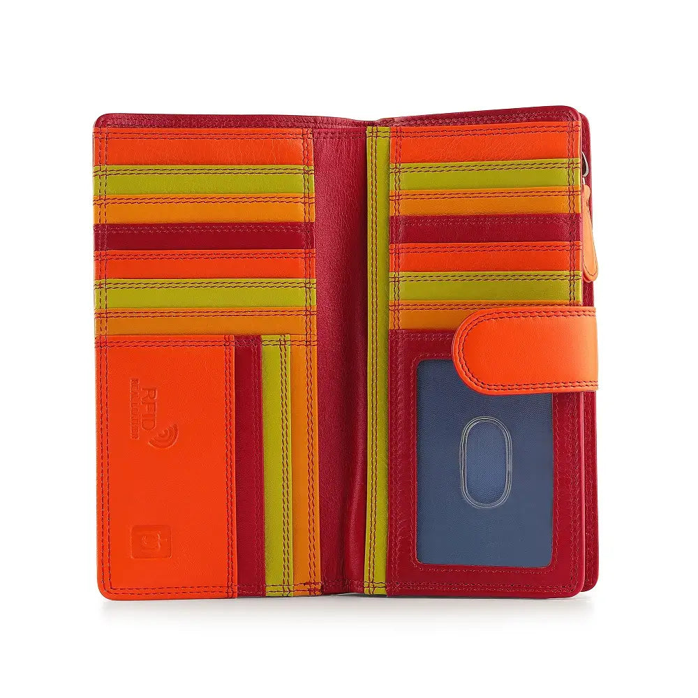 Red wallet with card slots on a white background