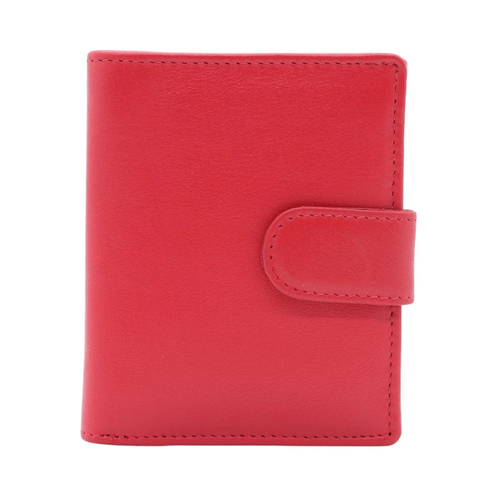 Front view of Red purse with a textured interior on a white background