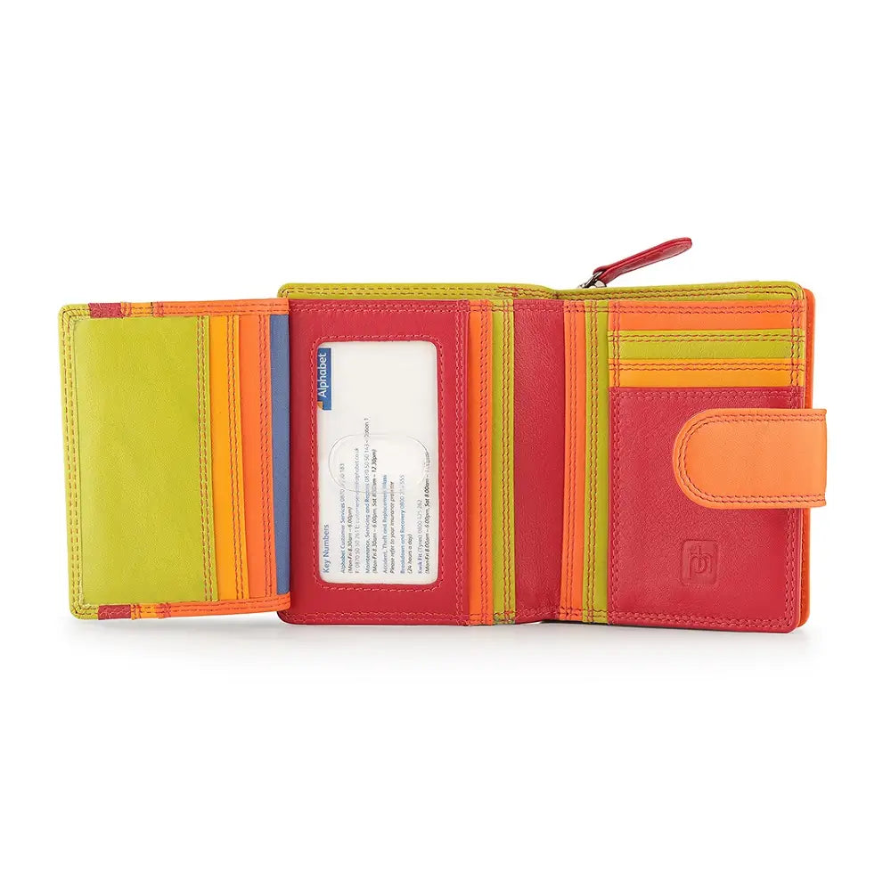 Red wallet with striped design on a white background