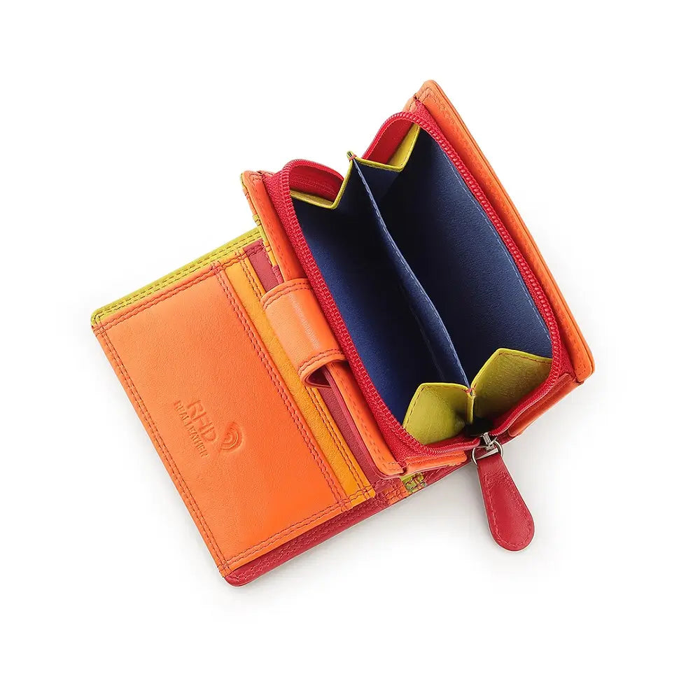 Red wallet with striped design on a white background
