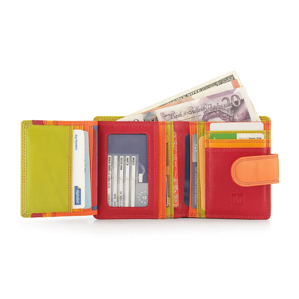 Red wallet with striped design on a white background
