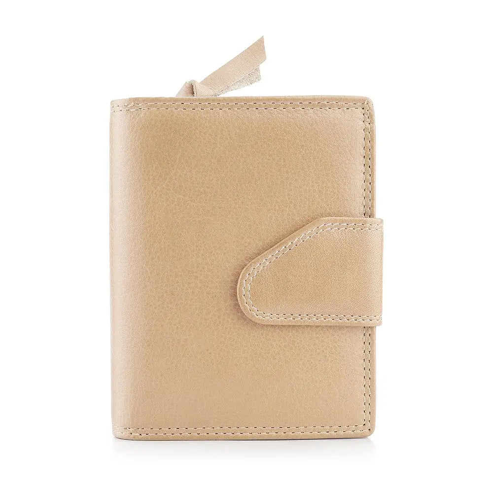 Front view of sand leather wallet on a white background