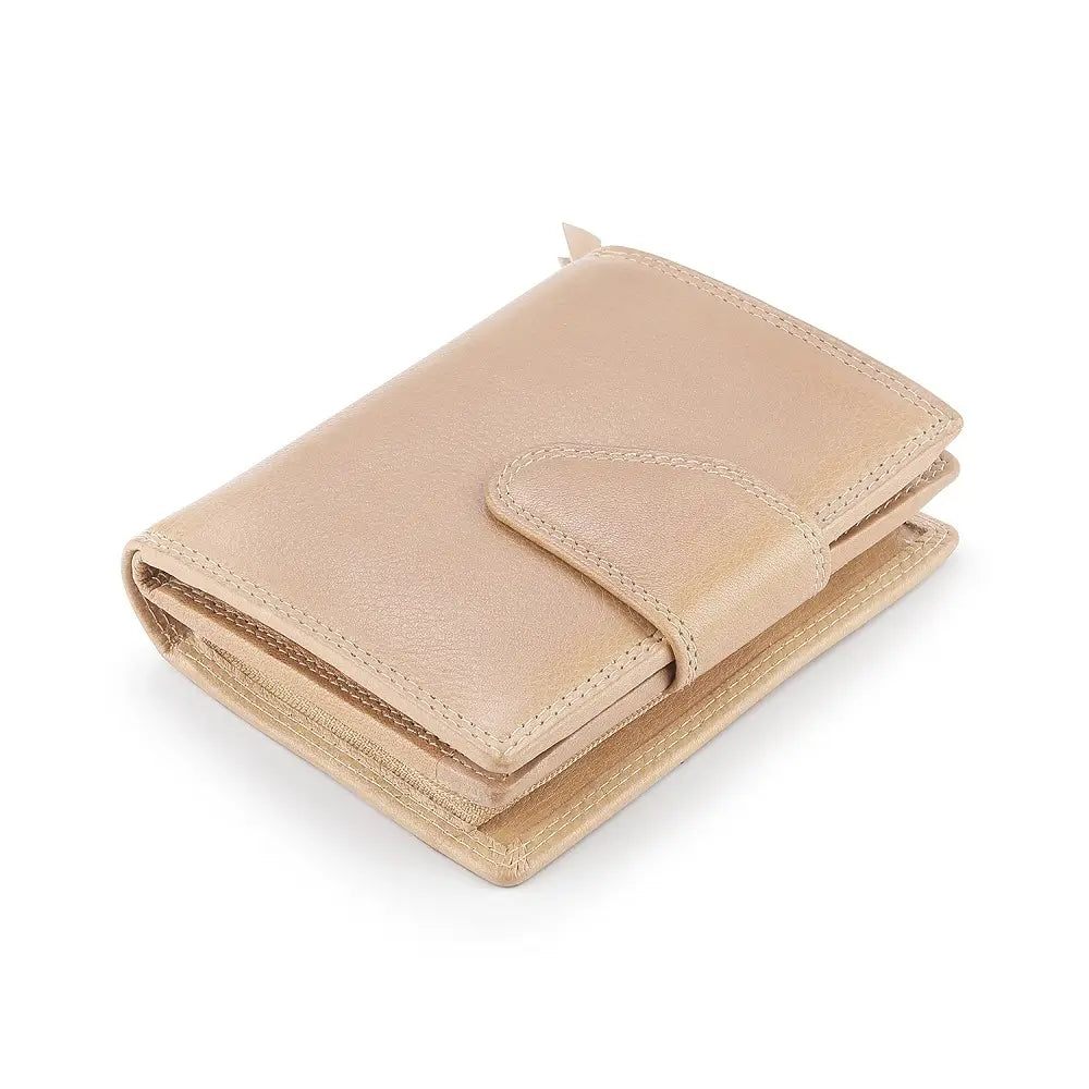 Top view of sand leather wallet on a white background