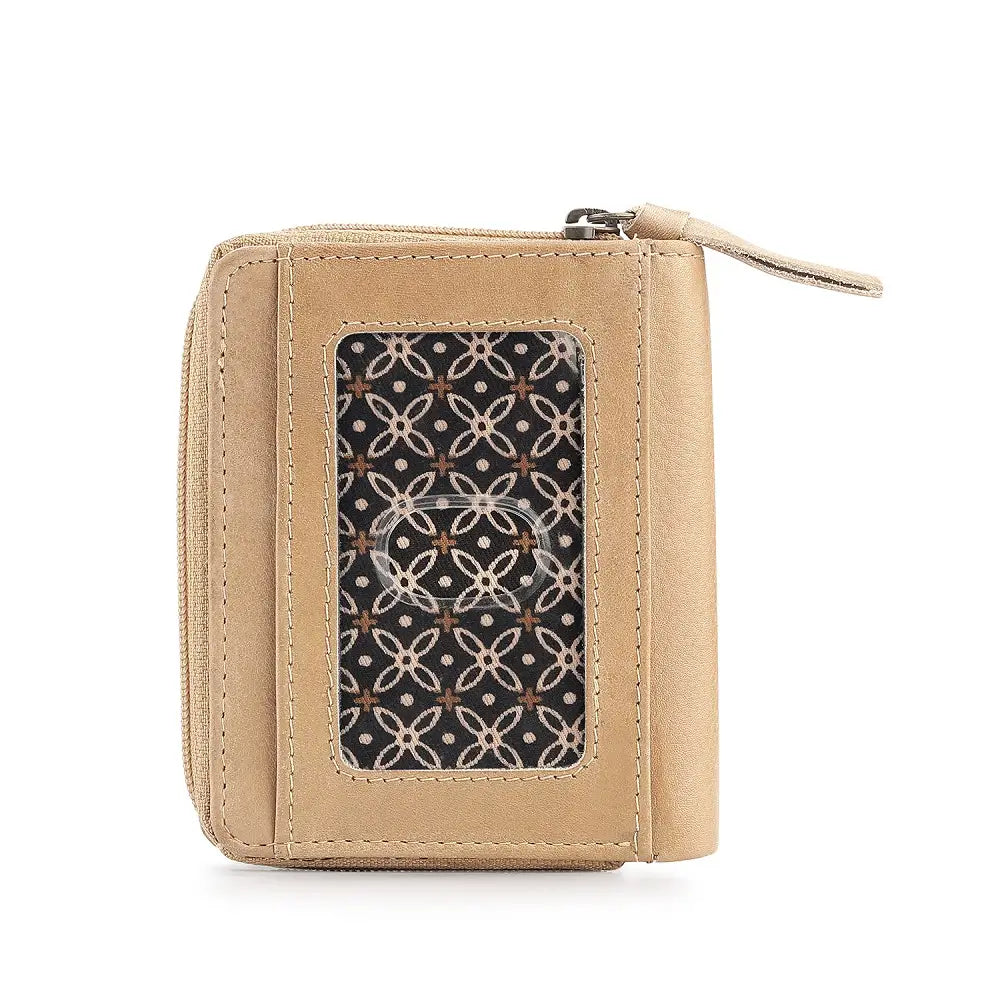 sand  wallet with a patterned flap on a white background