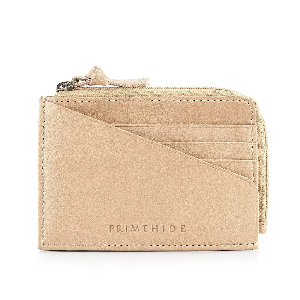 Sand wallet with card holder and 'Primehide' branding on a white background