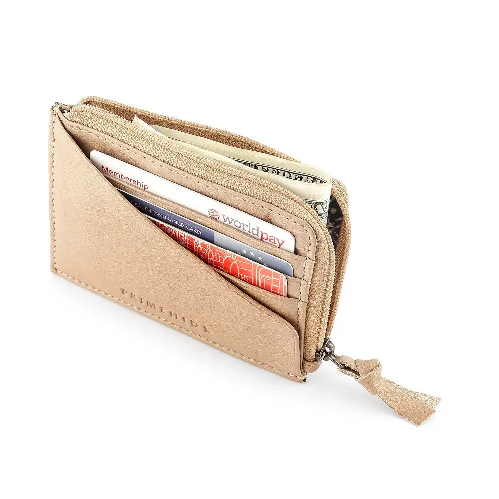 Sand wallet with cards inside on a white background