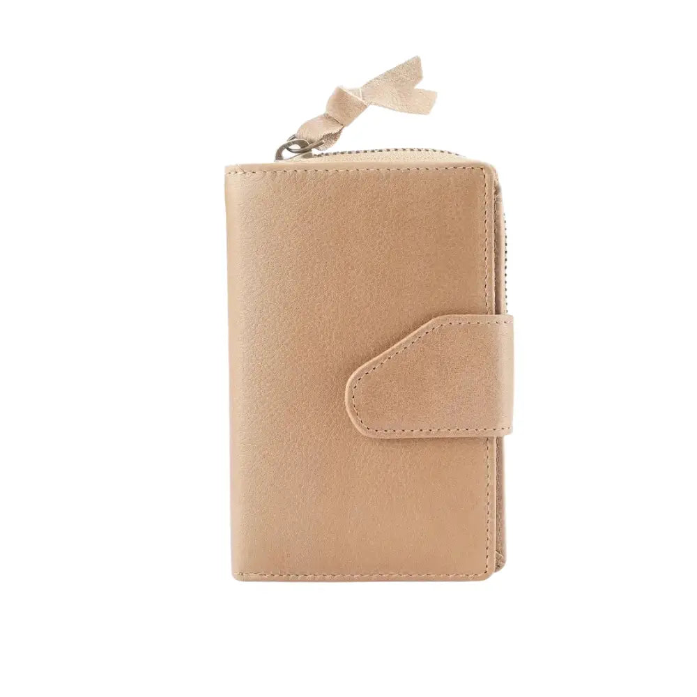 Front view of Sand wallet with a strap on a white background