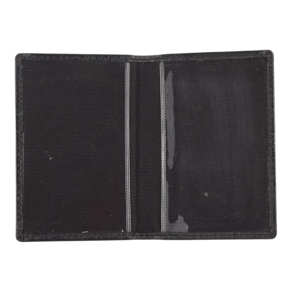Open view of Black leather Ticket Holder on a white background