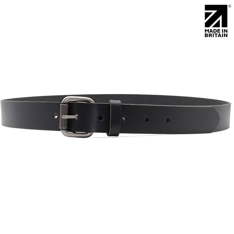 Silver Roller Buckle Leather Belt 35mm Crafted in Britain
