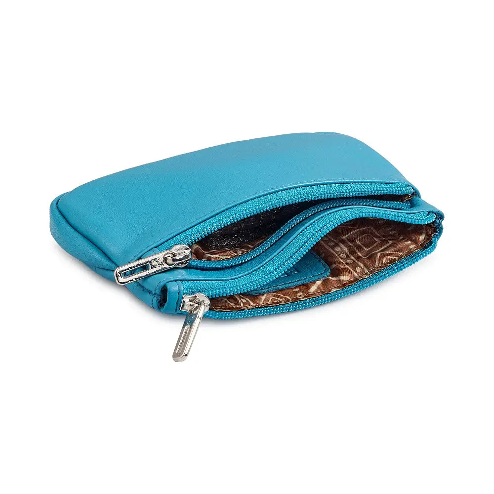 Torquised Leather double zip purse for gift shops
