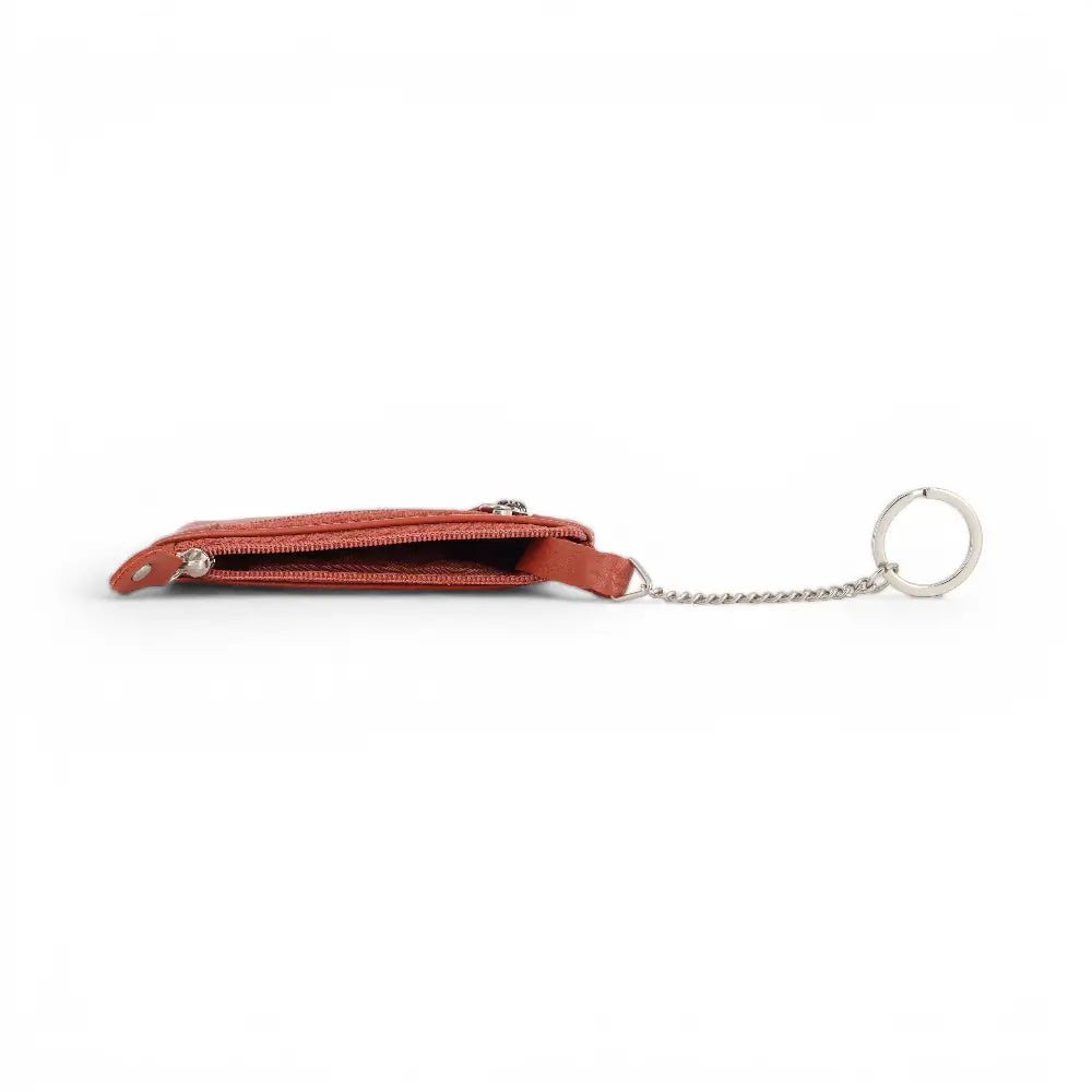 Tan keychain pouch on a white background