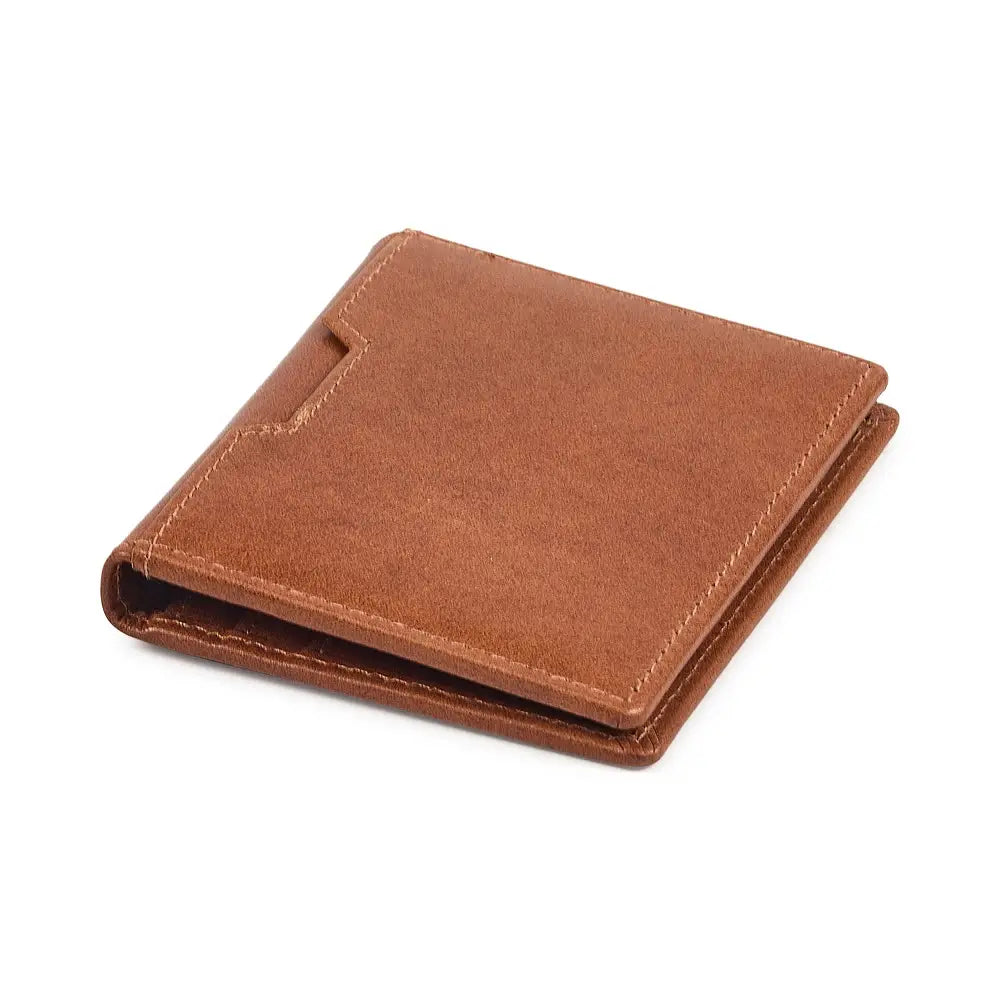 Top view of Tan leather credit card holder on a white background