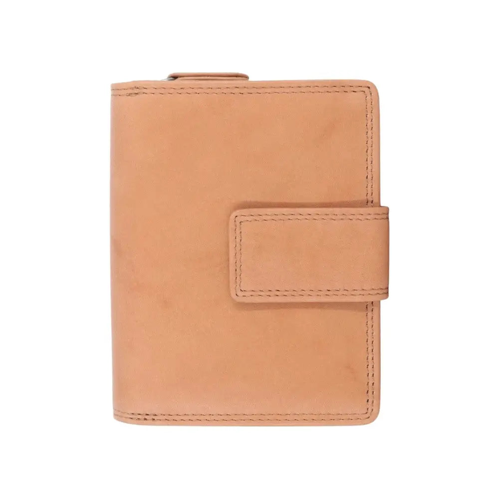 Front view of Tan leather Purse on a white background