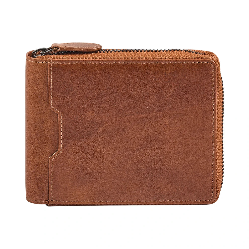 Front view of Tan leather wallet  on a white background