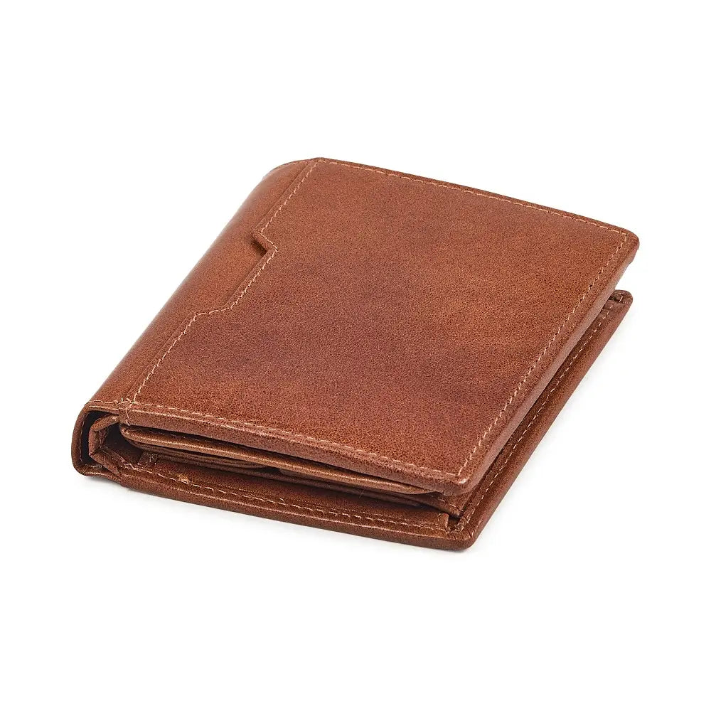 Top view of Tan leather wallet on a white background