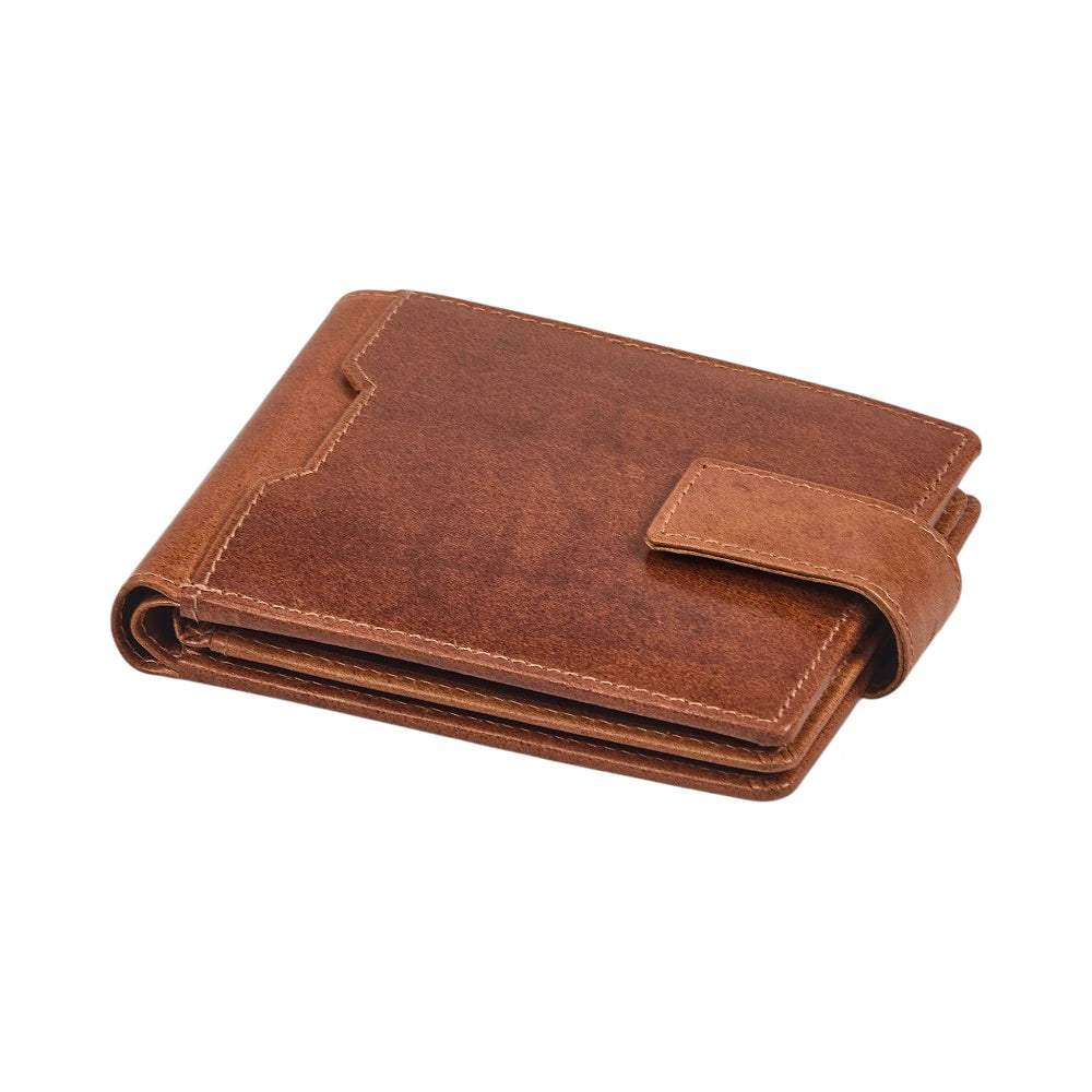 Top view of Tan leather wallet on a white background