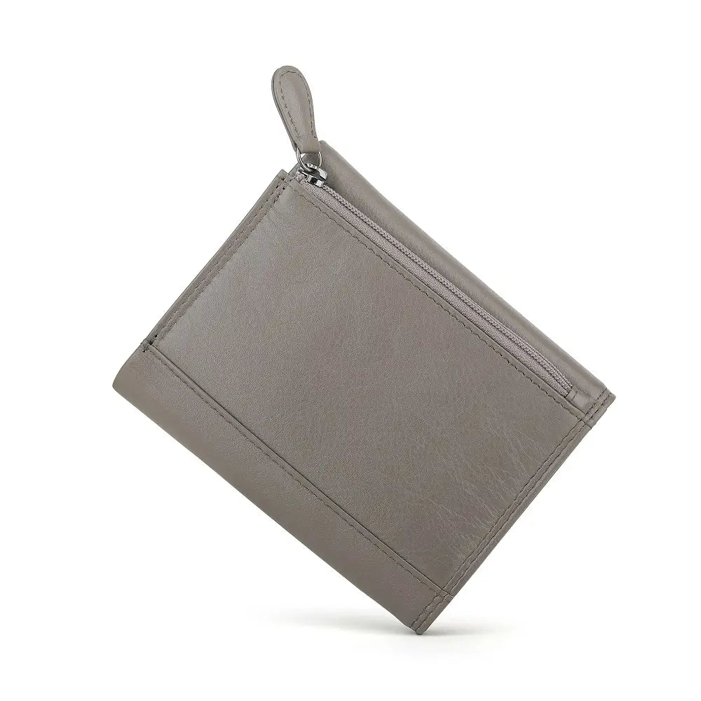 Taupe zippered pouch on a white background