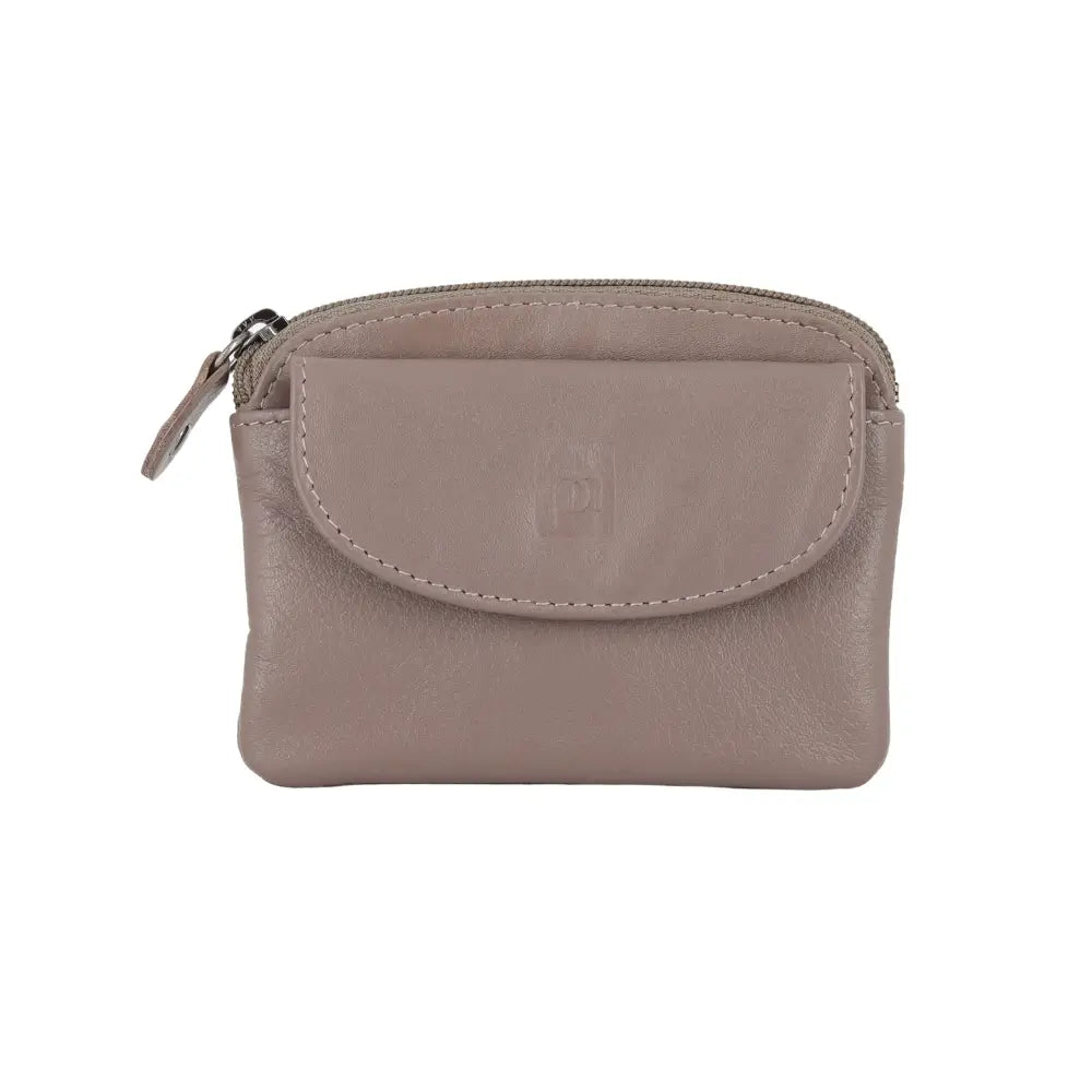 Taupe pouch with a zipper on a white background