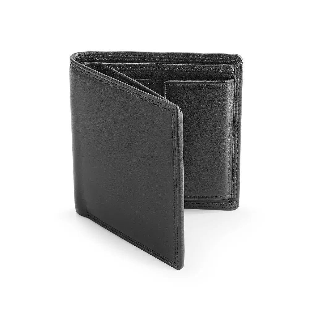 Black leather wallet on a white background