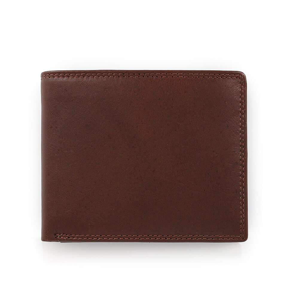 Front view of Dark Brown leather wallet on a white background