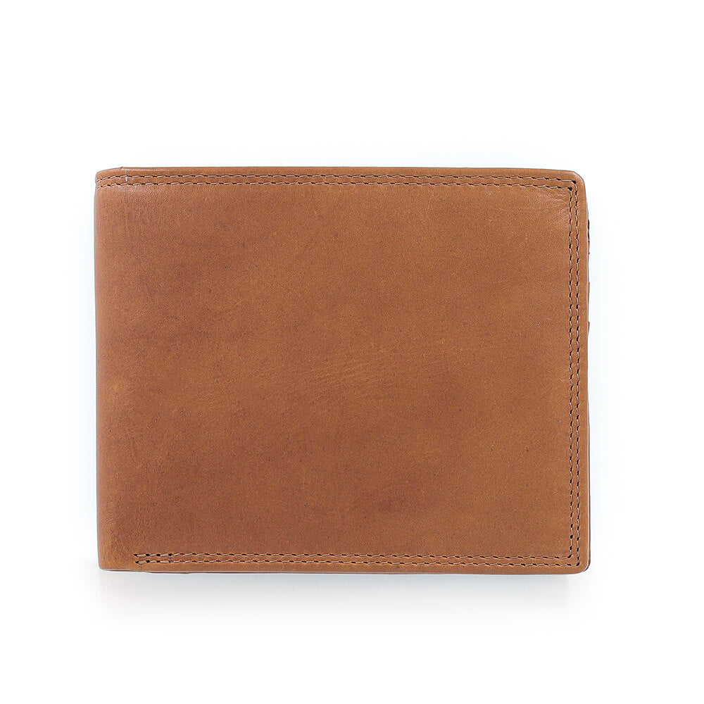 Front view of Tan  leather wallet on a white background
