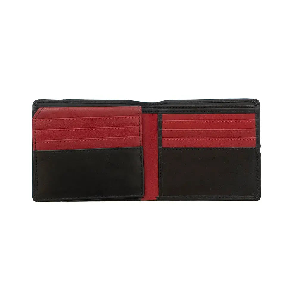 Black and red wallet on a white background