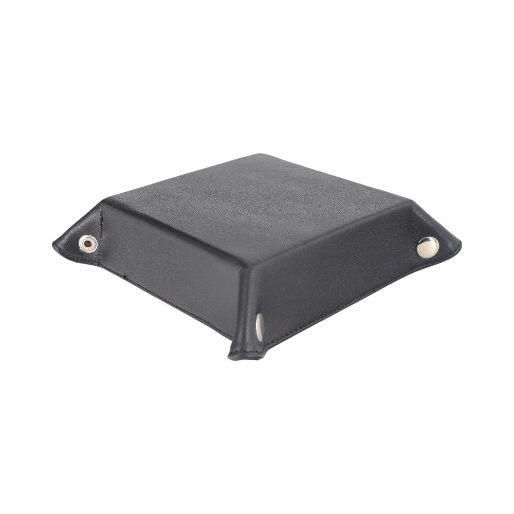 Top view of Red leather tray on a white background