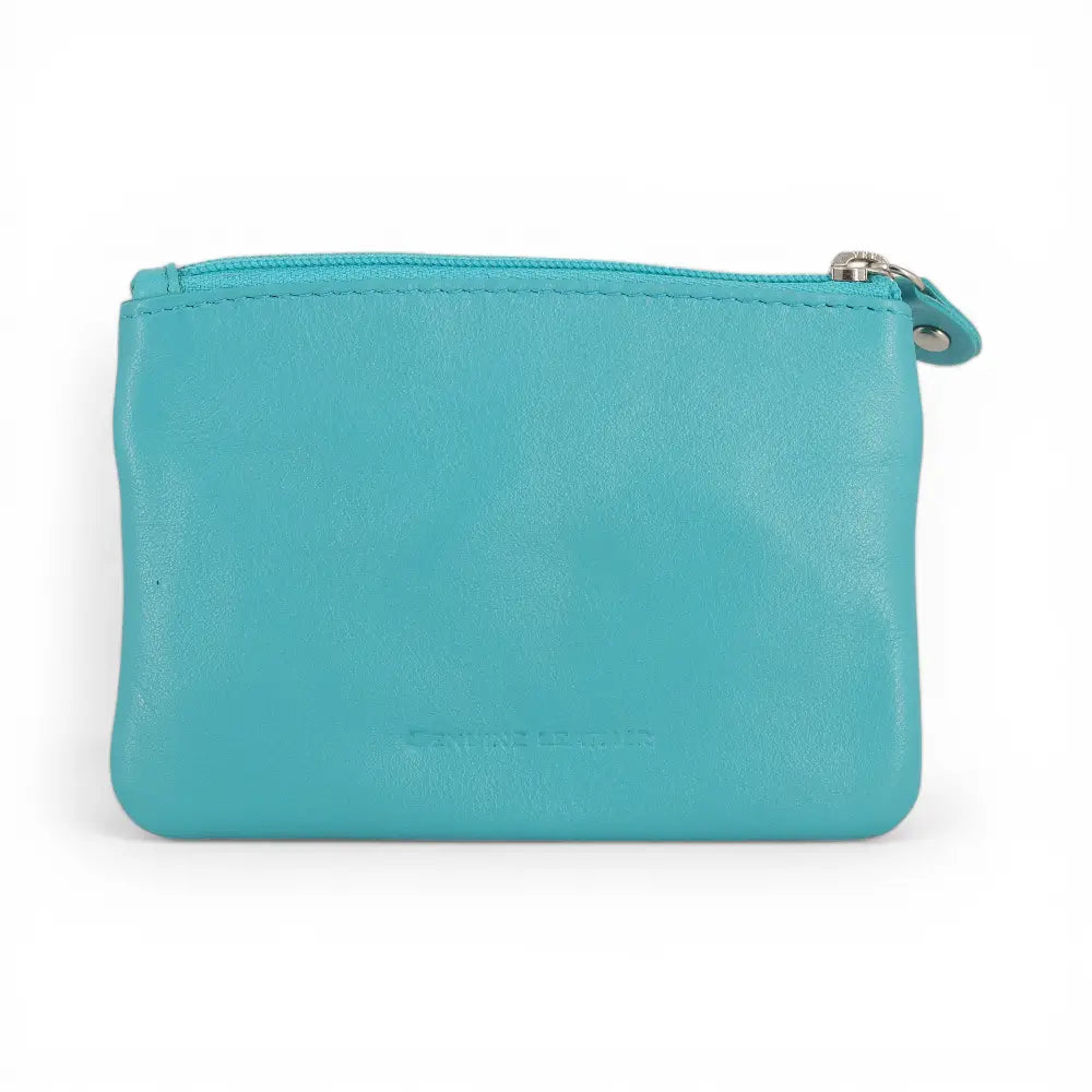 Turquoise pouch with a zipper on a white background
