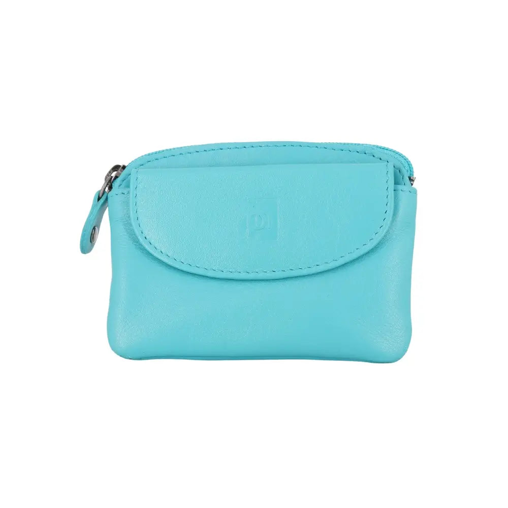 Turquoise pouch with a zipper on a white background