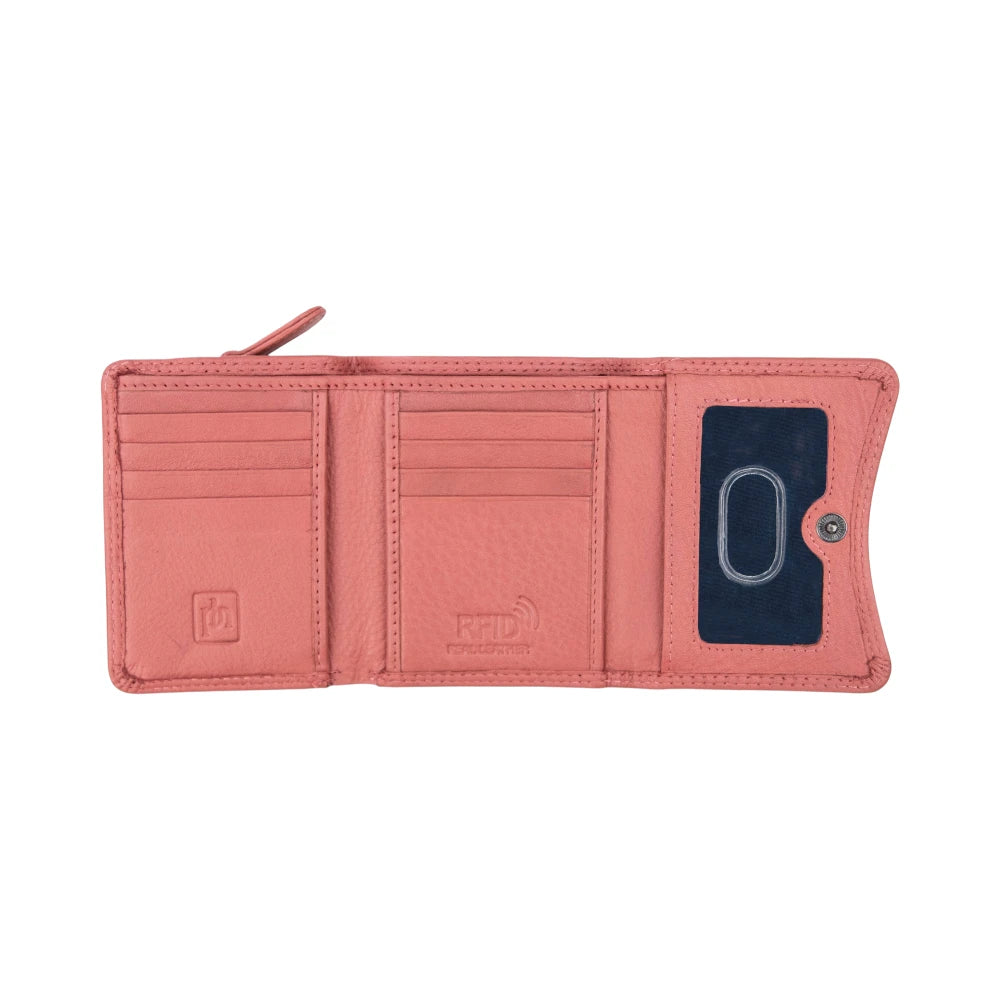 Dusty Rose wallet with card slots and a phone pocket on a white background